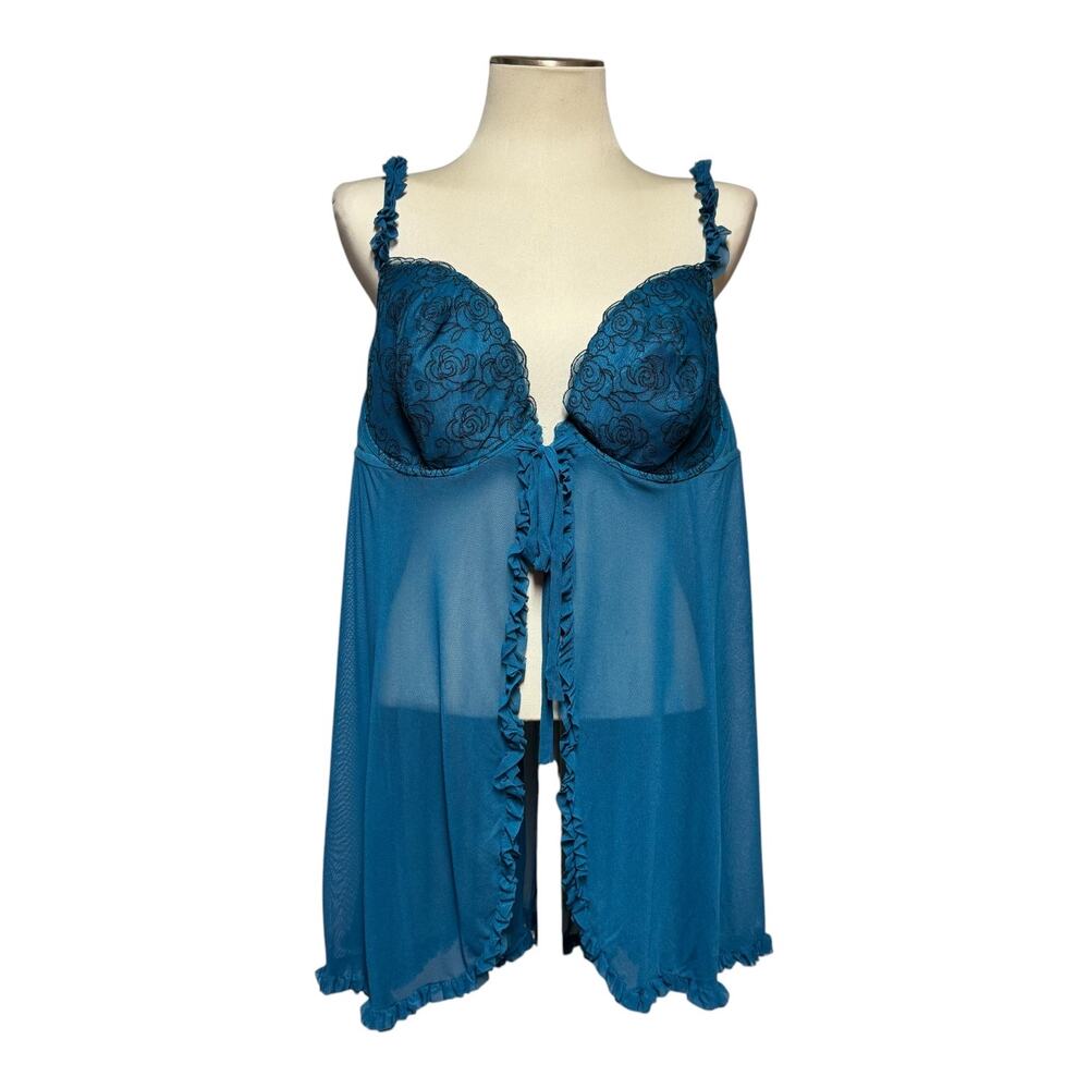 Cacique Lane Bryant Sheer Underwire Nightie Lingerie Teal Blue 22/24